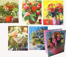 12 Geschenktaschen medium, Geschenkbeutel, 4-​fach sortiert Blumen NEU! 