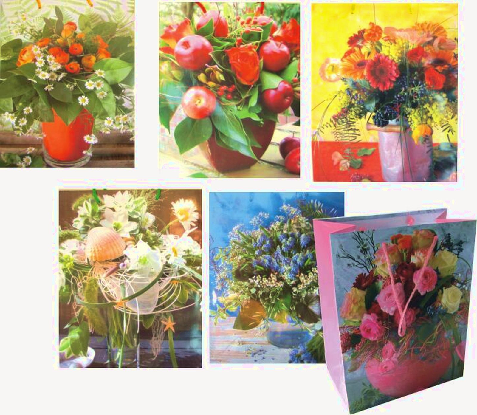 48 Geschenktaschen medium, Geschenkbeutel,4-fach sortiert Blumen NEU! 